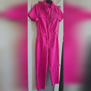 Hot Pink Barbie-style Pink Jumpsuit, Front Zipper, Pockets, B: 34" W:27-28" Sz:M